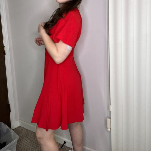 Amazon Red Faux Wrap Sun Dress Short Sleeve Size Small New in Bag - Picture 3 of 14